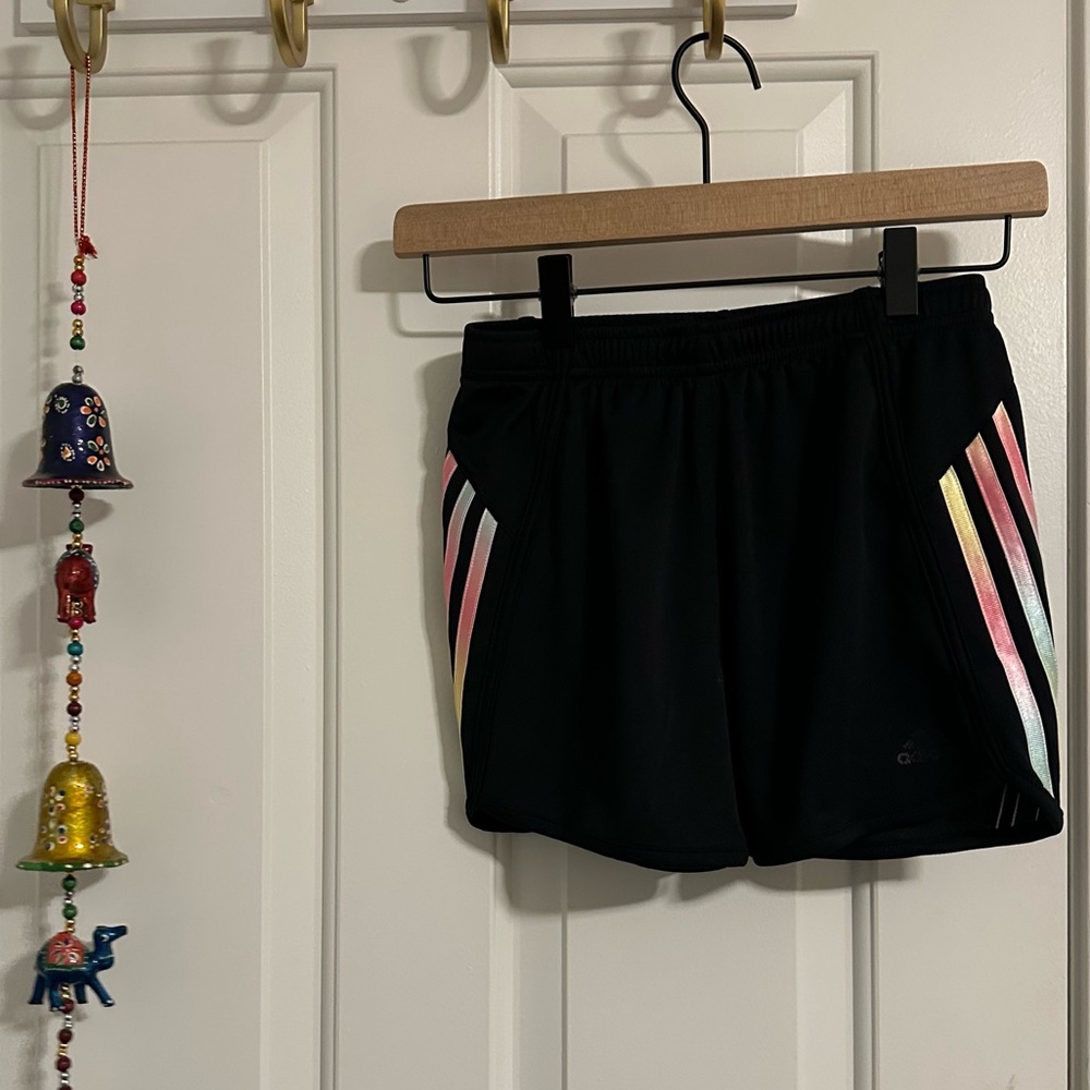 Adidas- Girl’s Black Shorts with Pastel Multi Color, size 14 Large